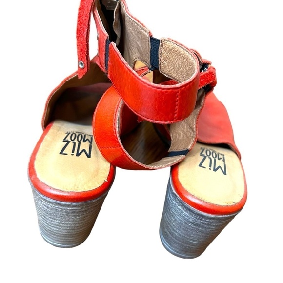 Miz Mooz Saga Red Leather Ankle Strap-Front Zip Heels - Picture 6 of 9